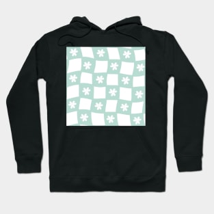 Large Floral Checker Board - pastel teal green Hoodie